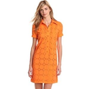 London Times Eyelet Tangerine Shirt Dress Retro Style Orange